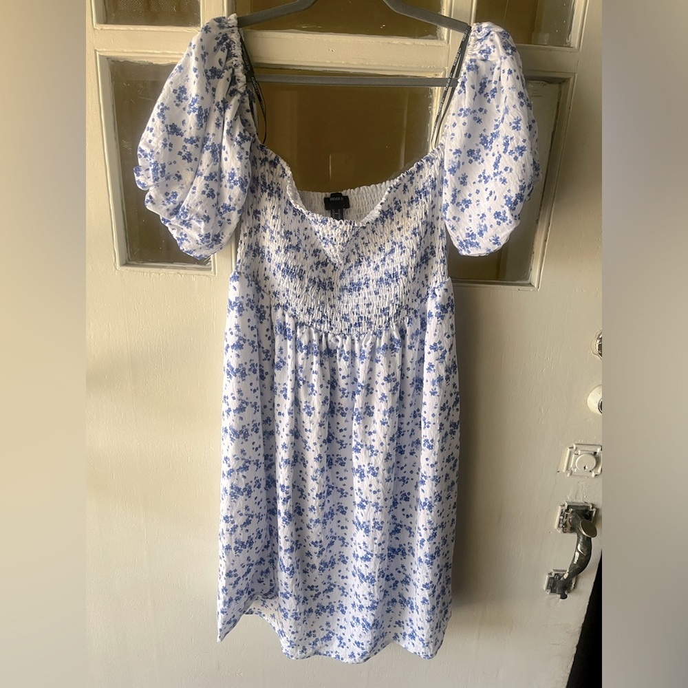 White With Blue Flowers Dress